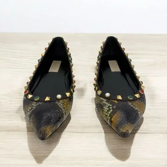 VALENTINO Garavani Rockstud Snakeskin Ballet Flats Size IT37.5 - Picture 5 of 11